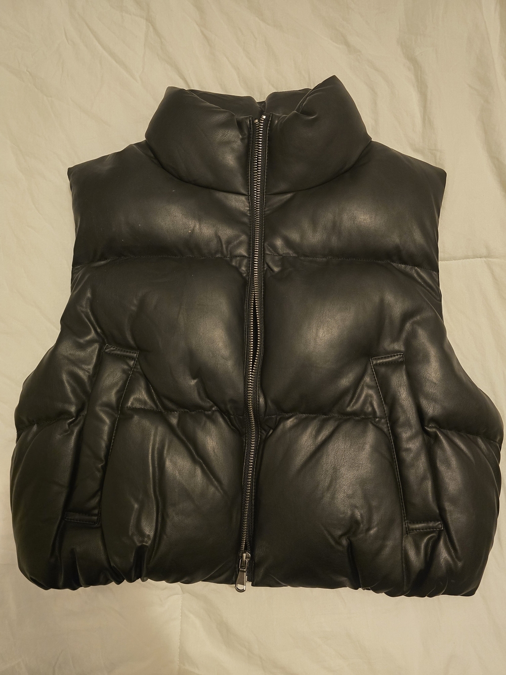 Source Unknown Black Quilted Faux Leather Puffer Vest